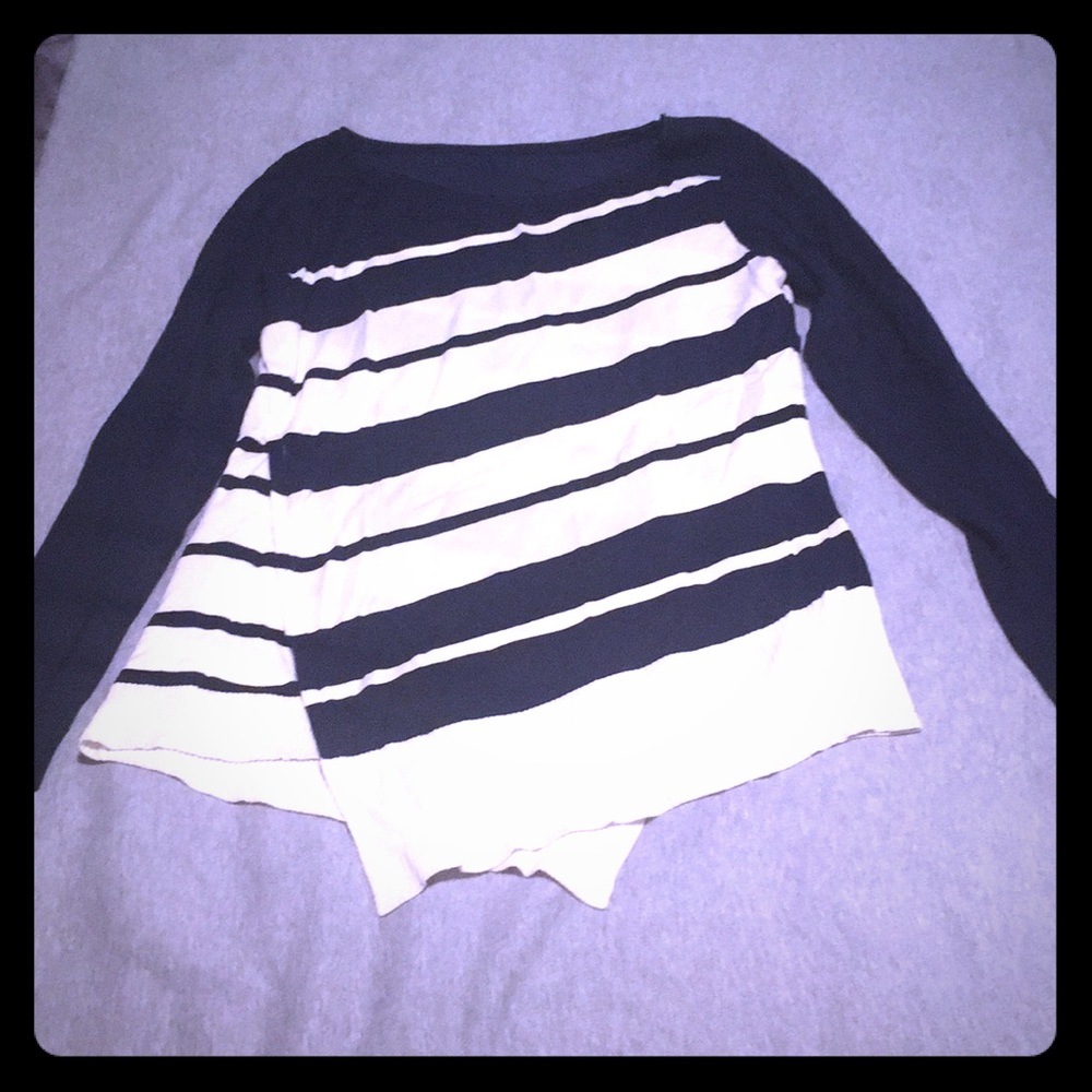WHBM Navy and cream asymmetrical sweater